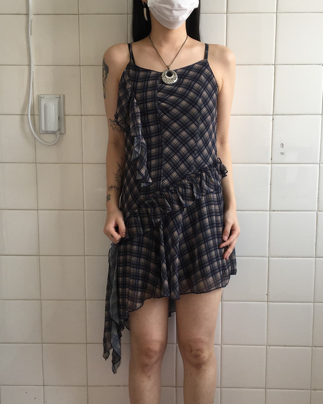 Ruffle point check pattern onepiece 상품이미지5