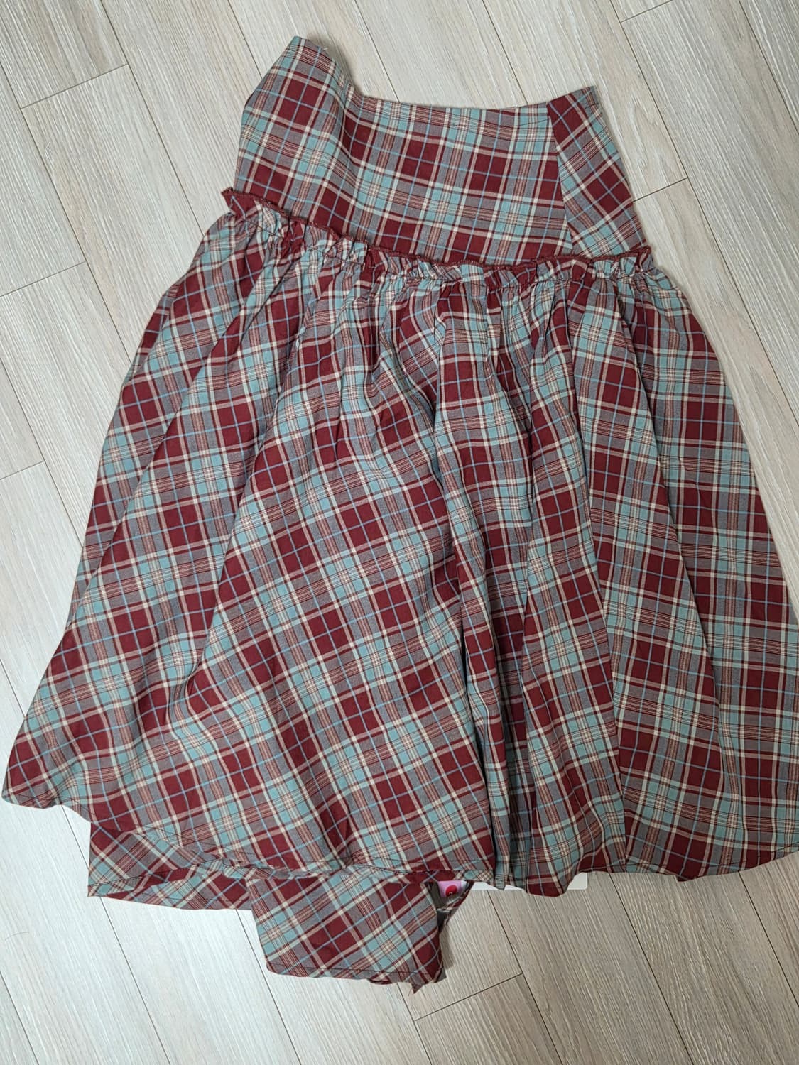 Tartan Lettuce Trim Knotted Midi Skirt 상품이미지1