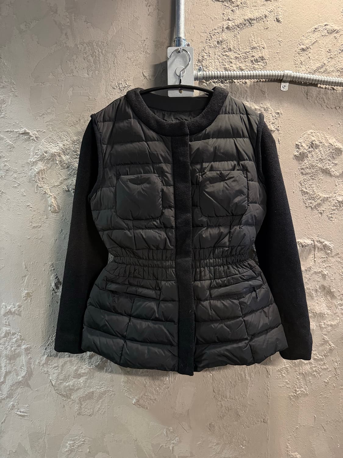 42 시슬리 SISLEY 퀼팅 덕다운 배색 패딩 자켓 블랙 상품이미지1