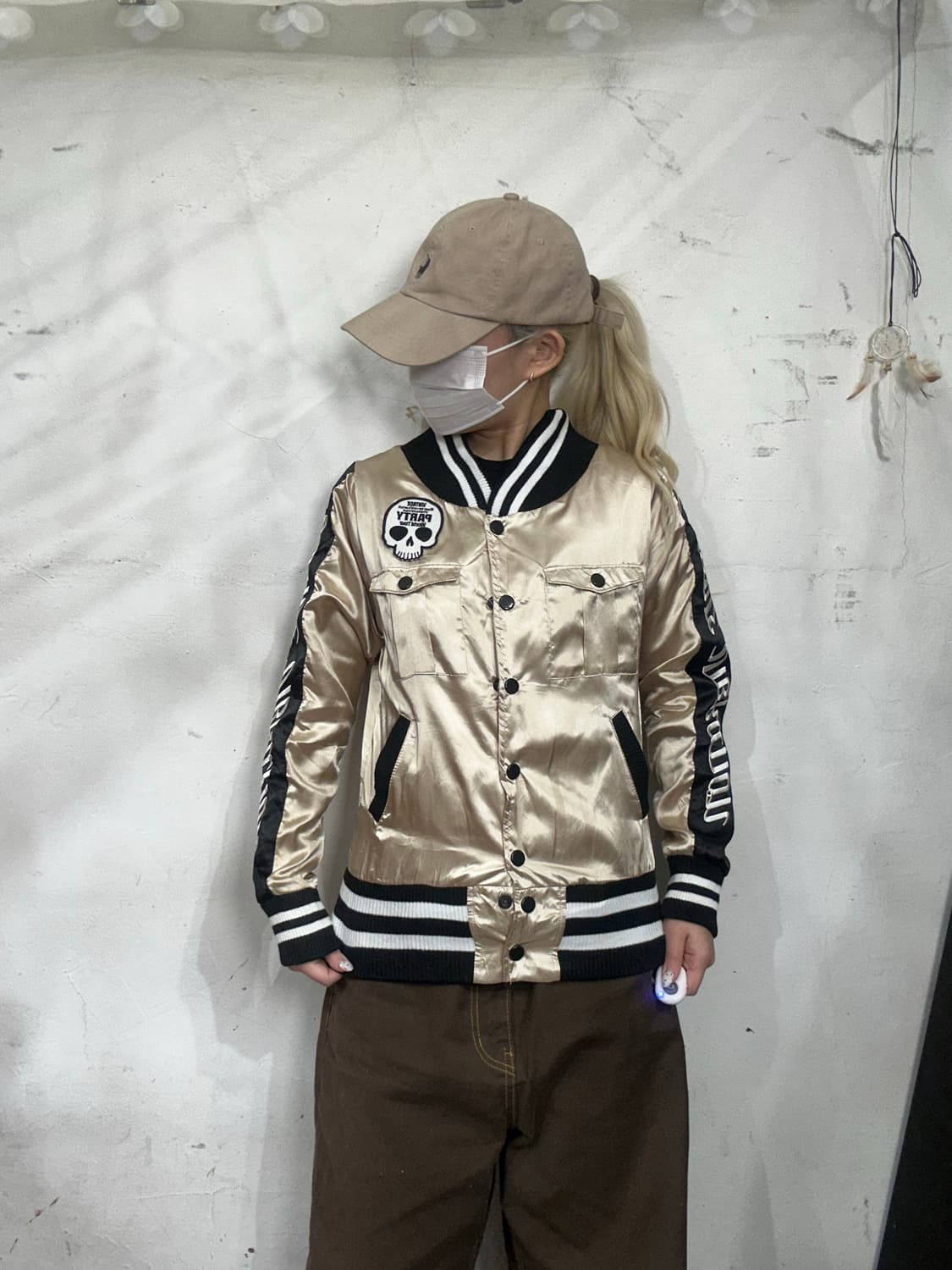 일본 빈티지 y2k 베이지 와투케 해골 스카잔 자켓 상품이미지2
