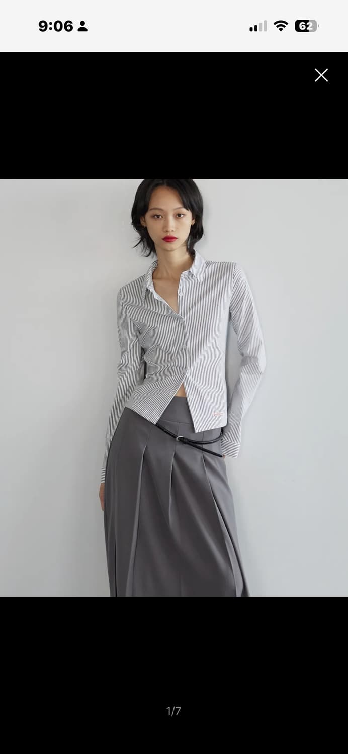 [미치코런던] 스트라이프 슬림핏 셔츠 아이보리 상품이미지1