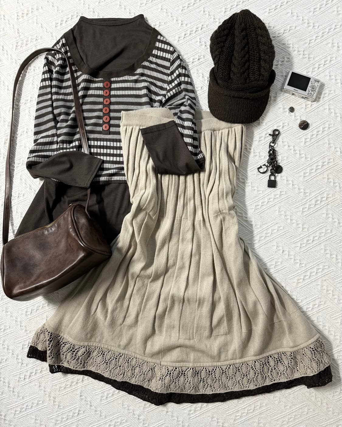 케이블 니트 패턴 셔링 캡 상품이미지2