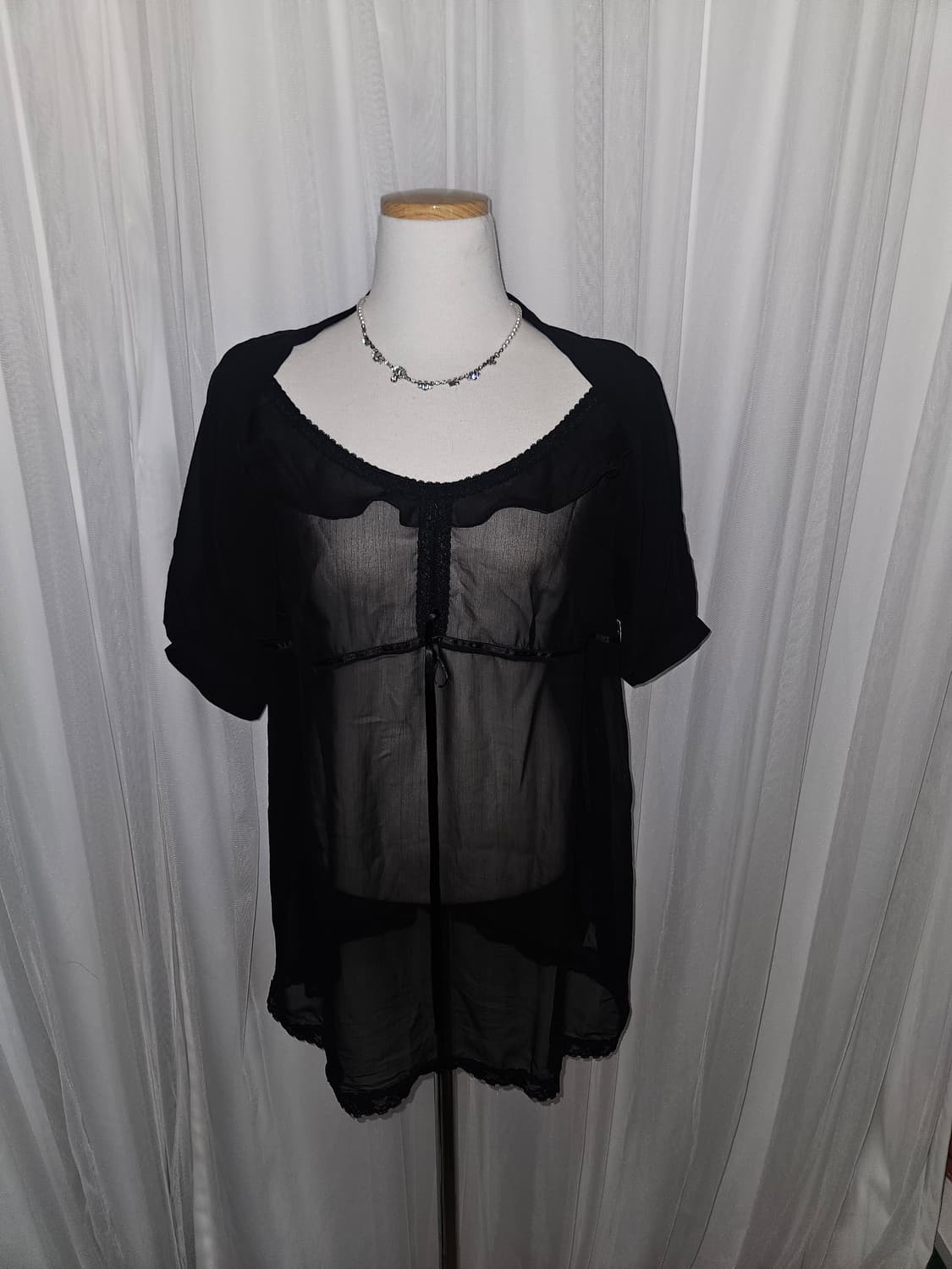 scoop 블랙 시스루 공겜 히메 러플 탑 상품이미지1