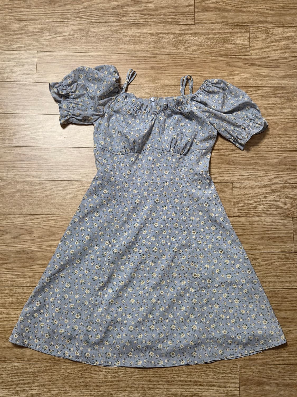 리로에 플라워 셔링 미니 드레스 원피스 하늘색 상품이미지2