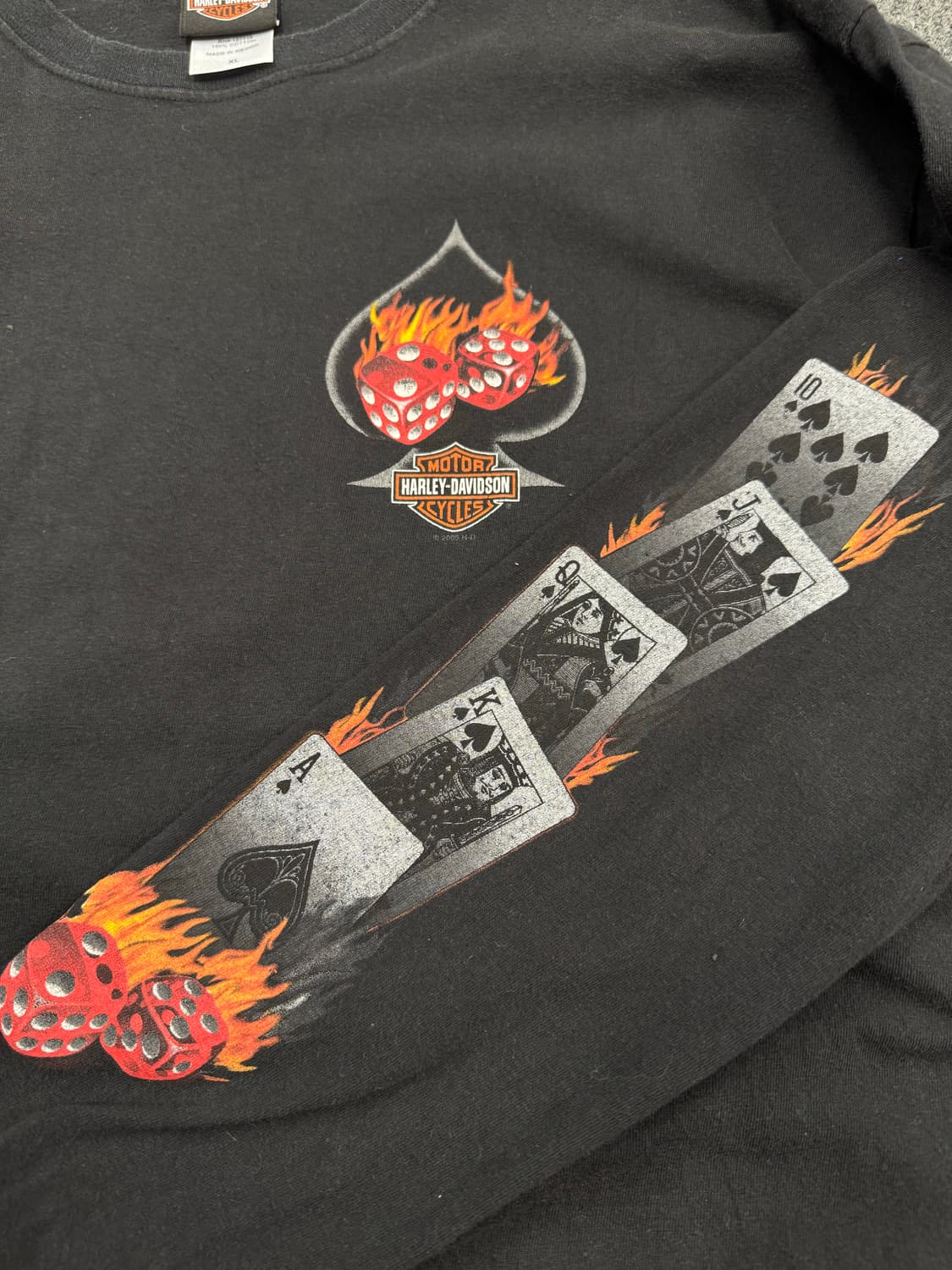 XL)00’s할리데이비슨 빈티지 플레임 다이스 프린팅 블랙 롱슬리브 상품이미지5