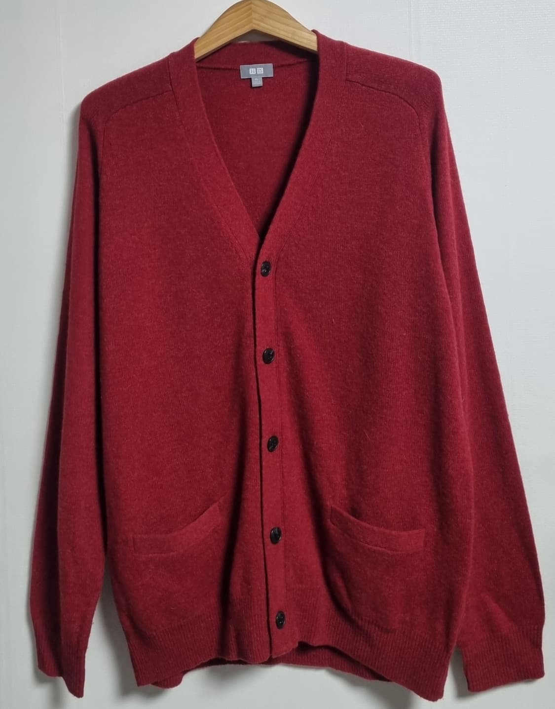 XL ) 유니클로 레드 퓨어 뉴 울100% 니트 가디건 상품이미지1