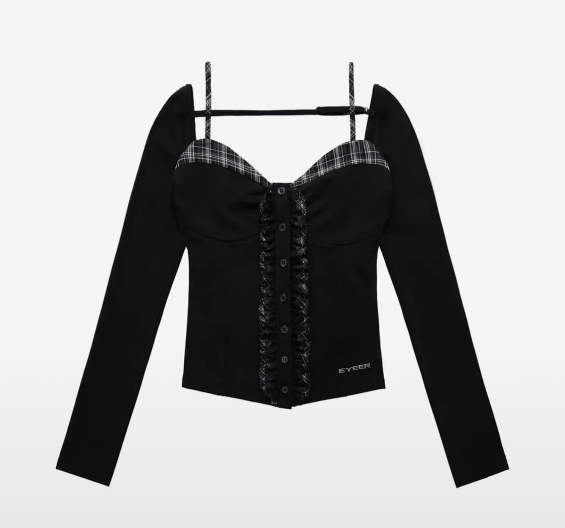 Check Pattern Layerd Long Sleeve - Black 상품이미지1