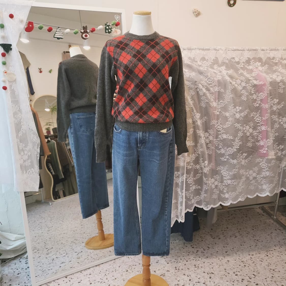 Beverly hills 아가일 울100 니트 상품이미지2