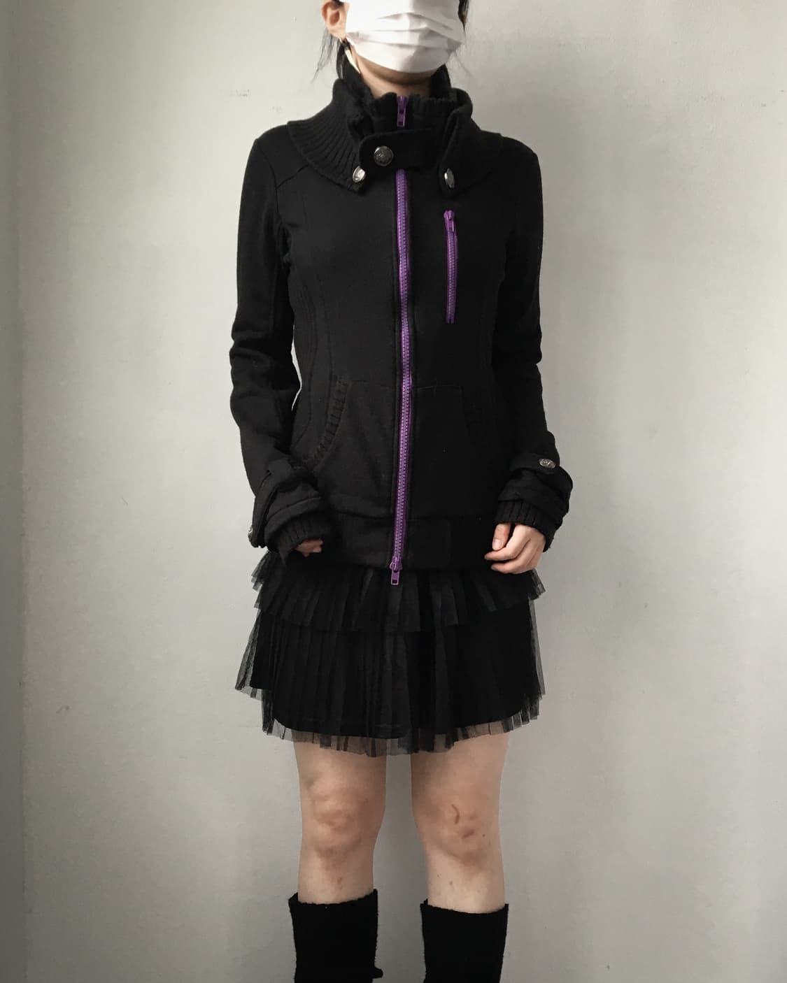 High neck ribbed layered zip up 상품이미지7