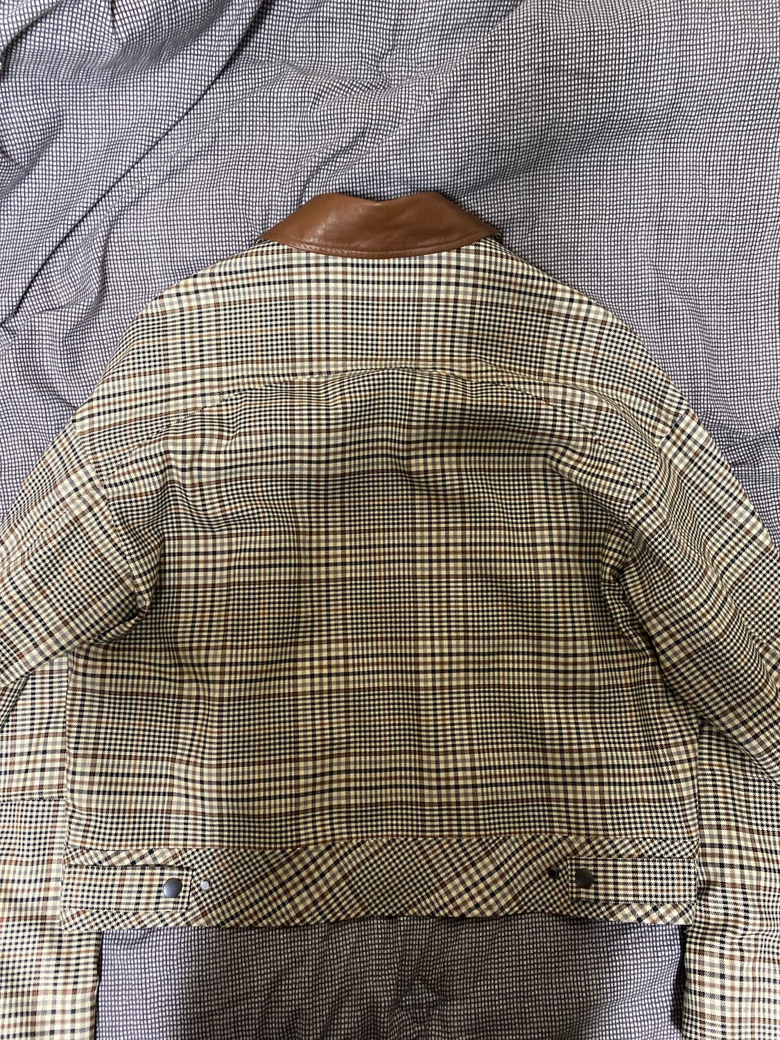 알렌느 스티치 워크 크롭 자켓 베이지 체크 블루종 상품이미지5