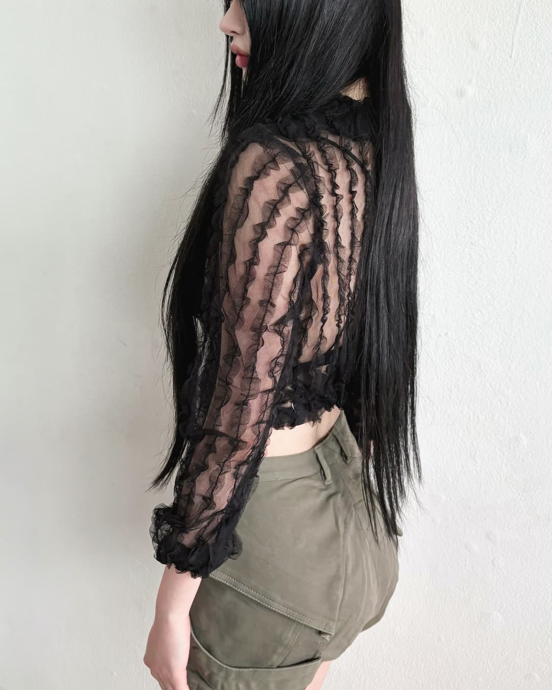 JPN VTG 셔링 스트라이프 시스루 롱슬리브 상품이미지1
