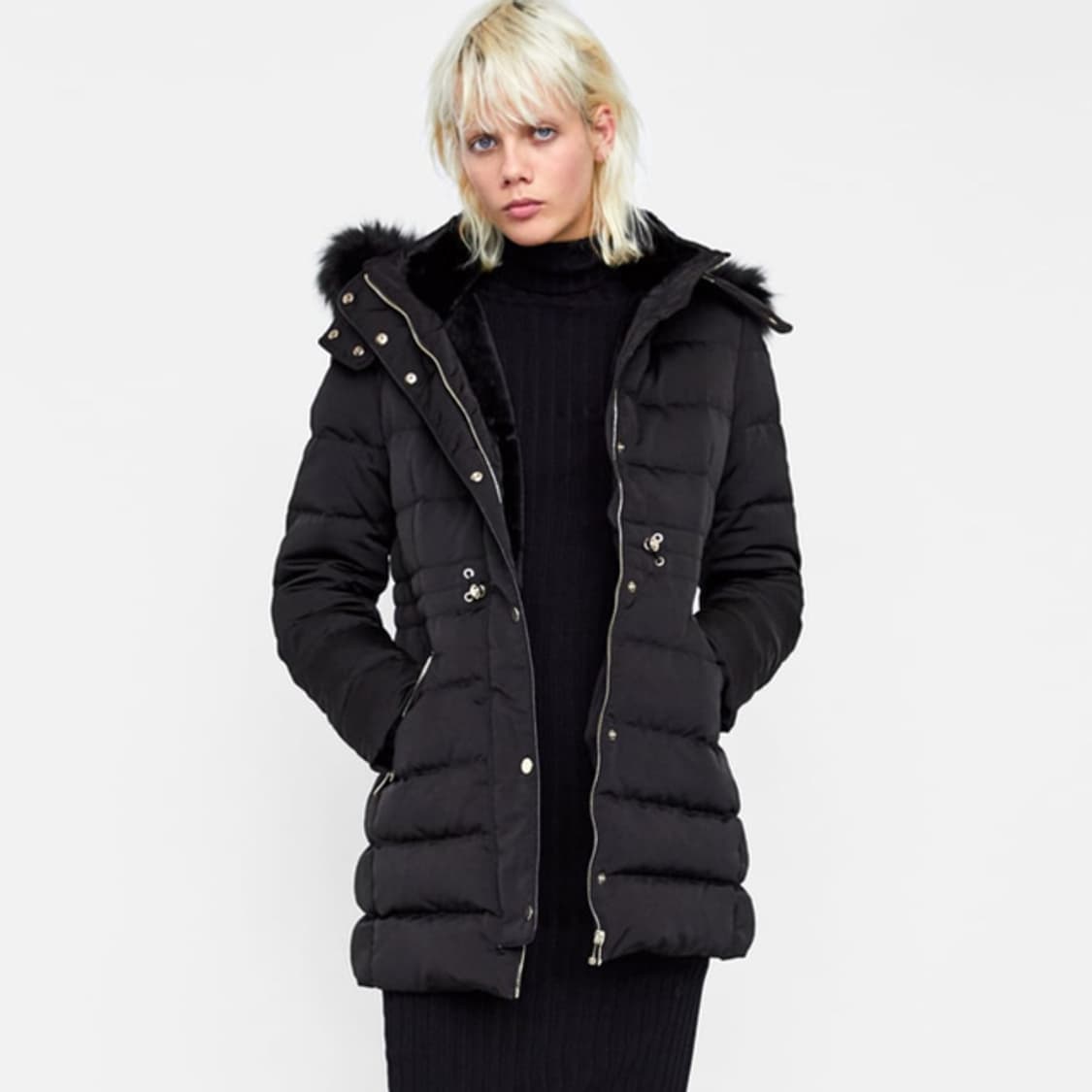 ZARA 자라 여성 블랙 후드 퍼 다운 롱패딩 xs사이즈 상품이미지1