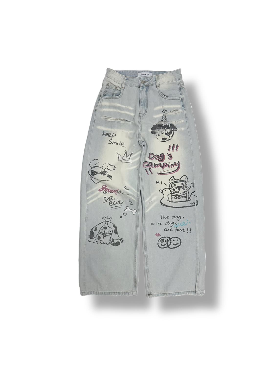 빈티지 워싱 프린팅 하이웨스트 데님팬츠 상품이미지2