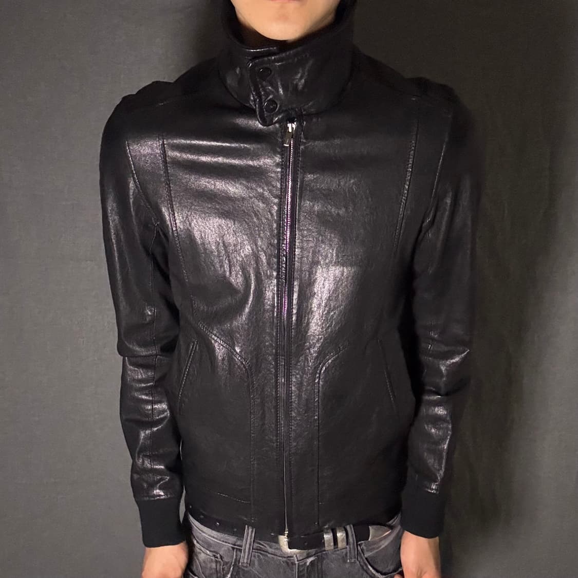 high neck slimfit lamb skin jacket 상품이미지2