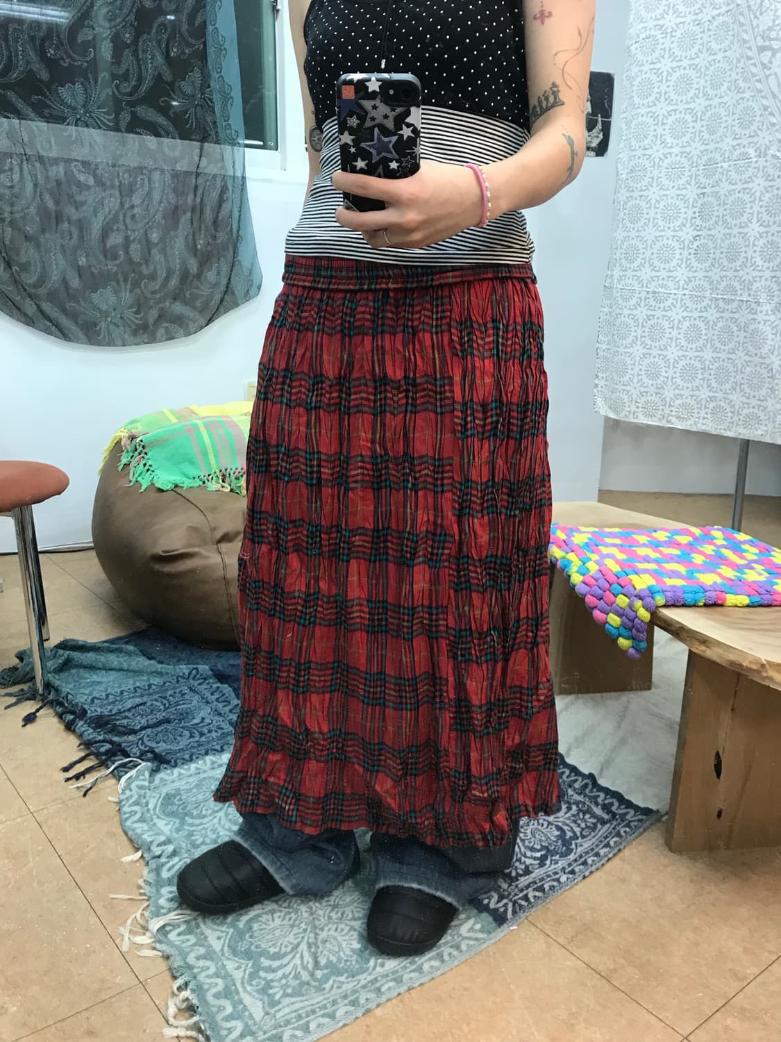 빈티지 여성 밴딩 체크 롱 스커트 상품이미지1