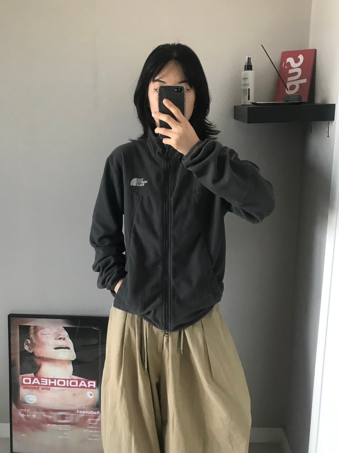 노스페이스 로고 그레이 플리스 집업 상품이미지3