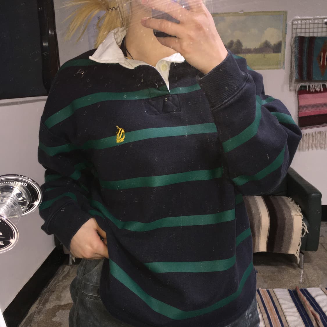 투티/0235 nautica 오버핏 스트라이프 카라 맨투맨 기모 상품이미지1