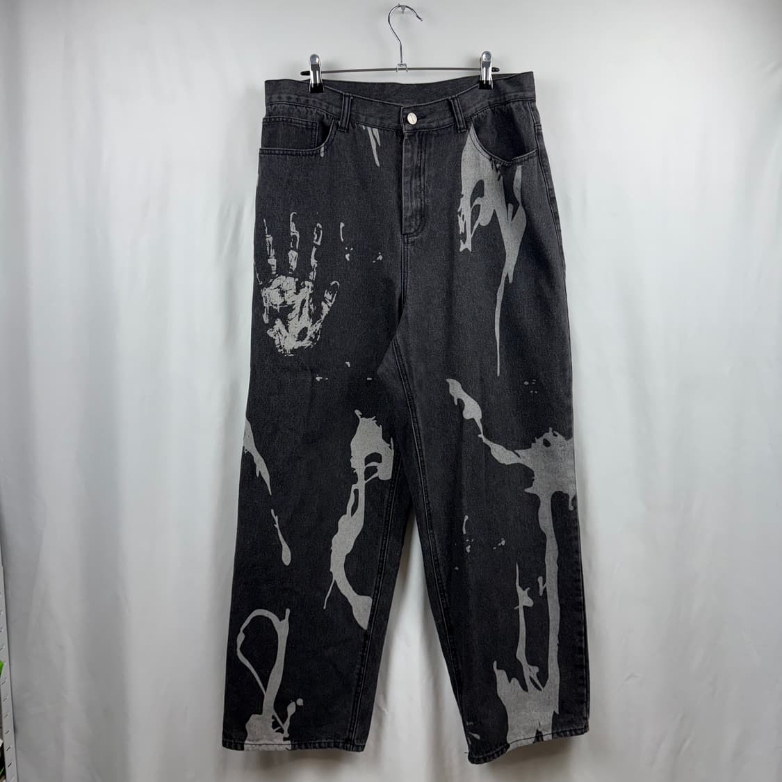 (L) 낫포너드 핸드 루즈 와이드 데님 팬츠 블랙 상품이미지2