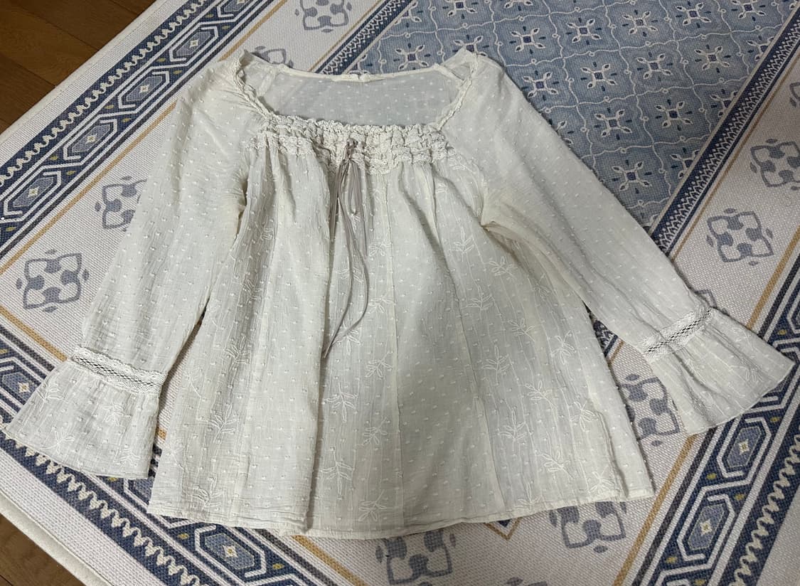 일본 빈티지 아이보리 레이스 블라우스 상품이미지1