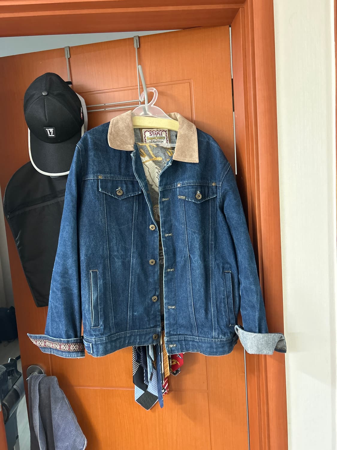 스테이플 진청 카라코듀로이 디테일 데님 집업 상품이미지1