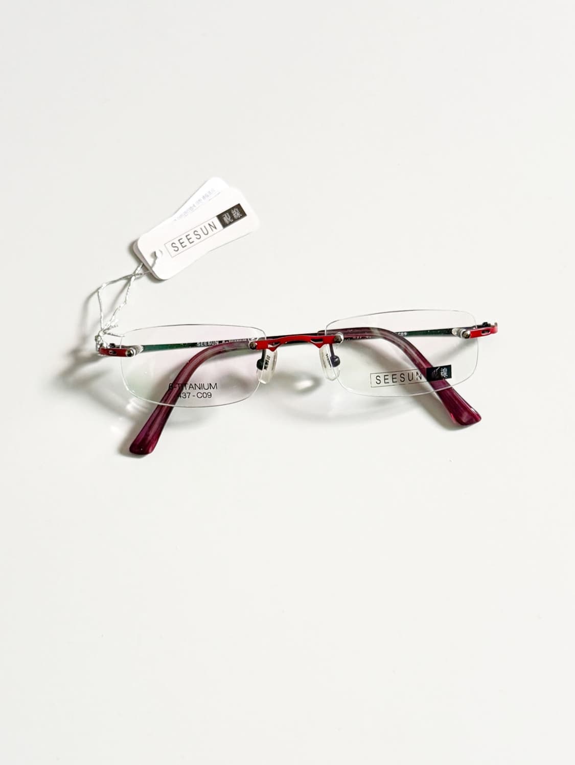 SEESUN 레드 티타늄 스퀘어 무테 프레임 빈티지 안경 상품이미지1