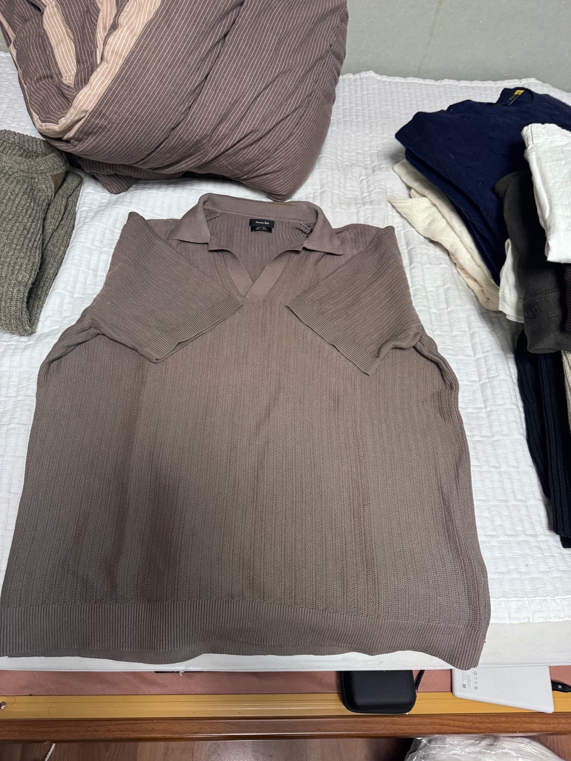 마시모두띠 / 패브릭 디테일 니트 폴로 셔츠 / 브라운 XL 상품이미지5