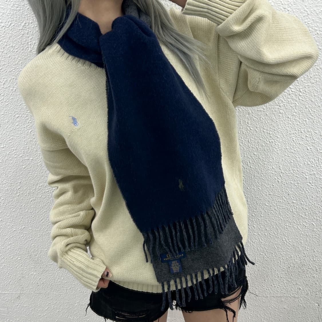 폴로 랄프로렌 차콜 포니 그레이배색 네이비 머플러 상품이미지2