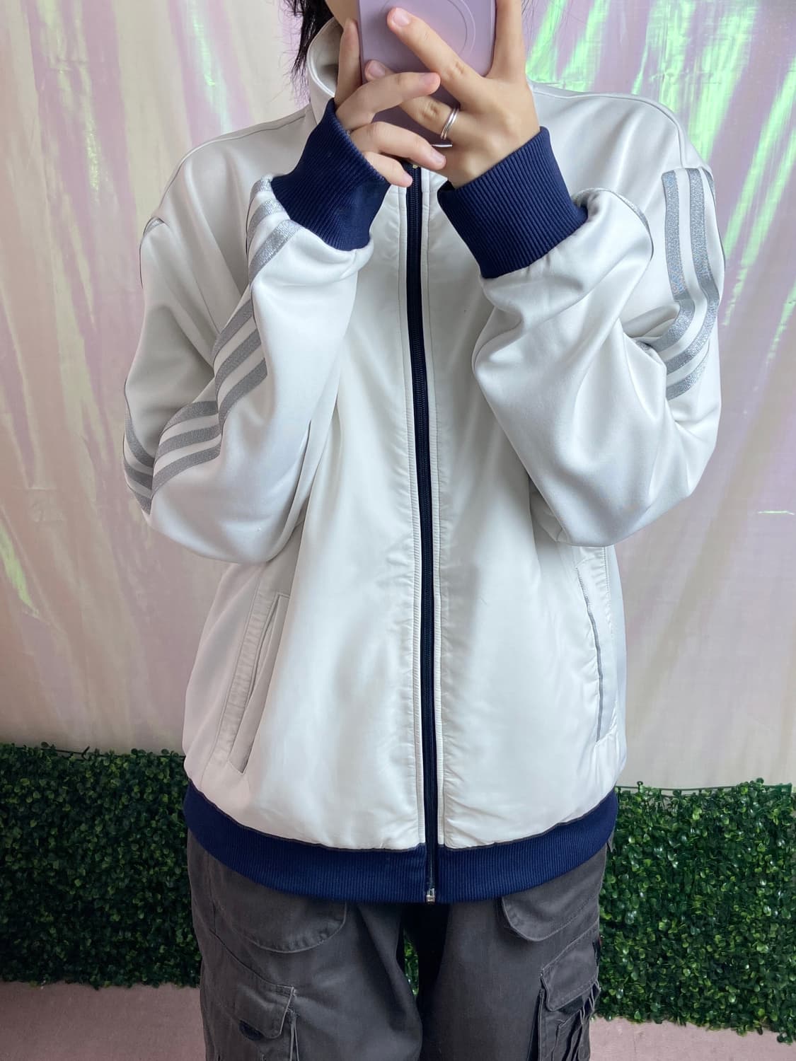 아디다스 화이트 블루 글리터삼선 져지 집업  상품이미지2