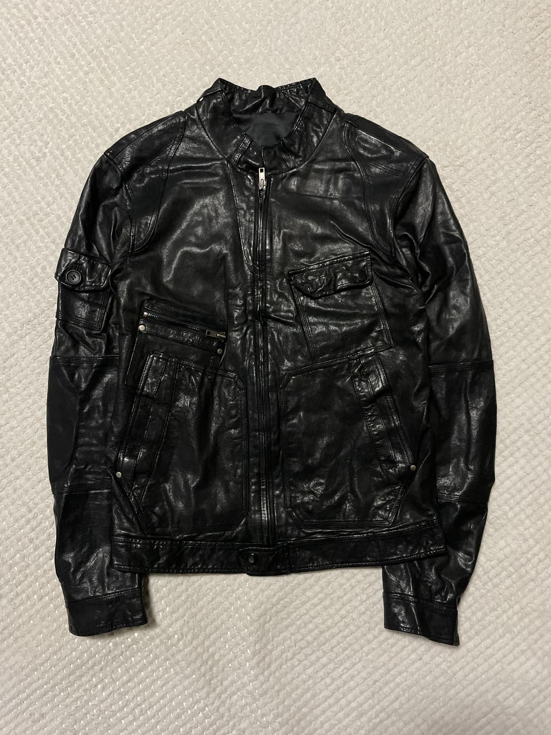 광희시장 웨스턴 무드 램스킨 양가죽 절개 포켓 레더 자켓 상품이미지1