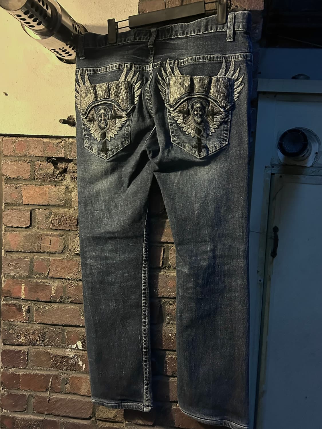 2000s clowd 72 펑크 크로스 디테일 데님팬츠 상품이미지1