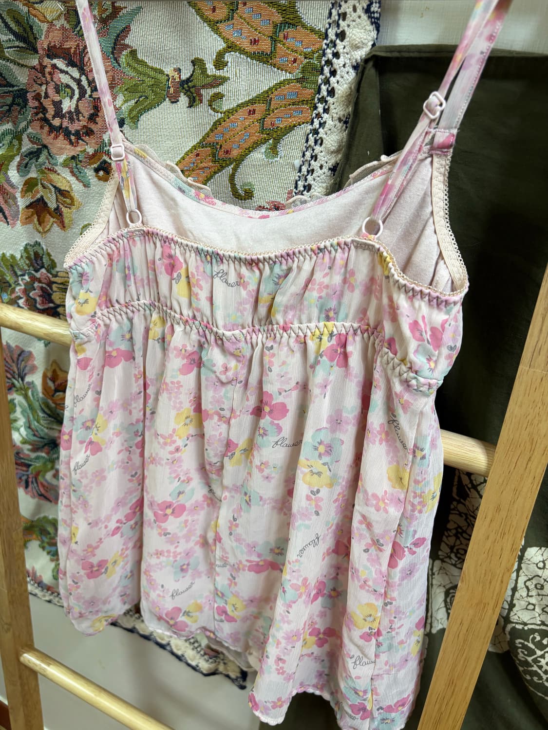 히피 모리 하구미 플라워 패턴 슬리브리스 상품이미지4