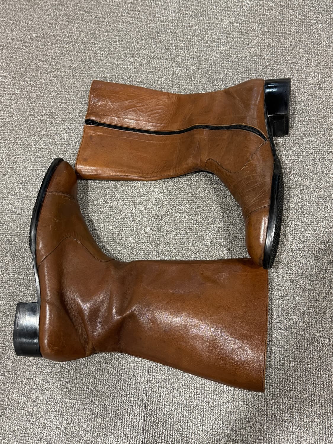 빈티지 비건 레더 브라운 웨스턴 롱 부츠 275 수제화 상품이미지4