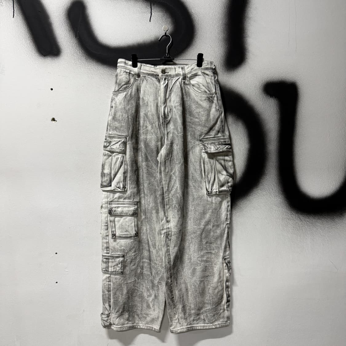 낫포너드 그런지 워싱 벌룬핏 와이드 카고 데님 팬츠 상품이미지1