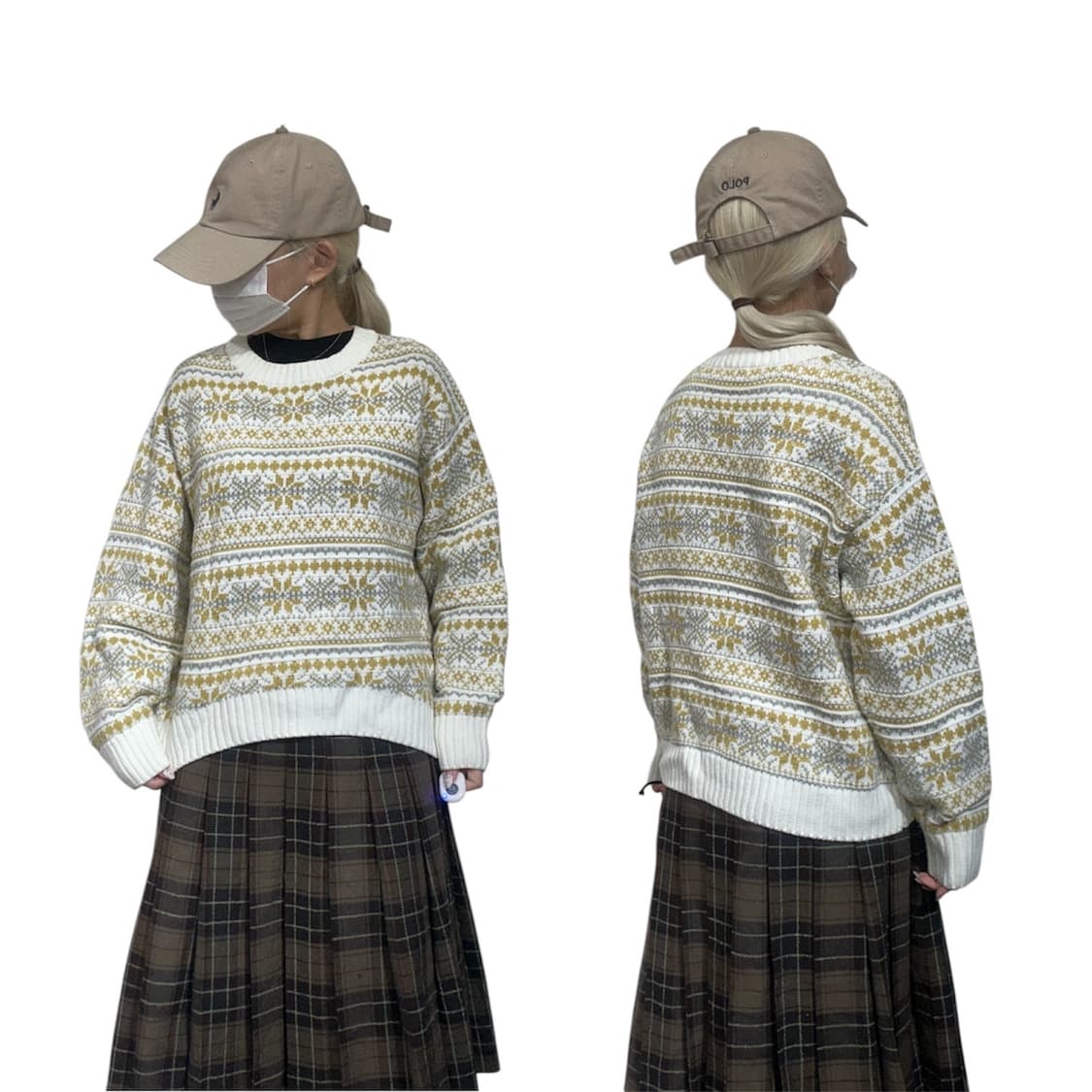 일본 빈티지 아이보리 패턴 모리걸 니트 M 상품이미지1