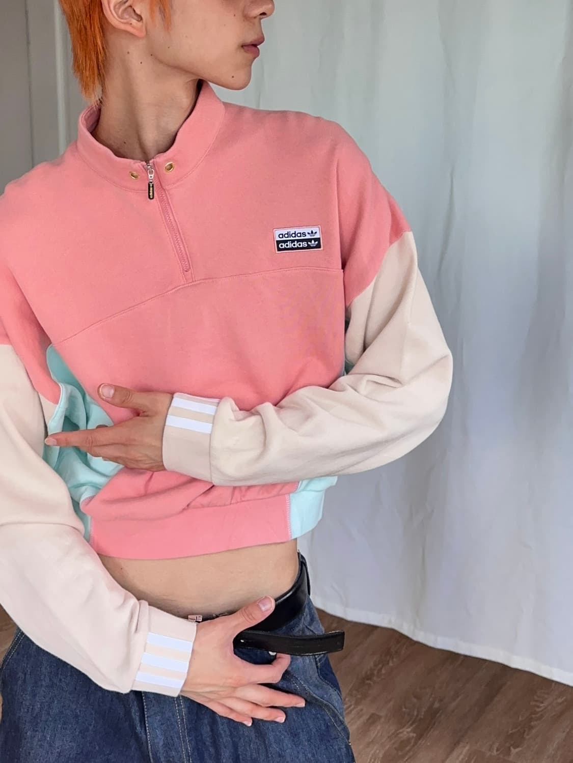 Adidas 컬러 블록 크롭 하프 집업 상품이미지4