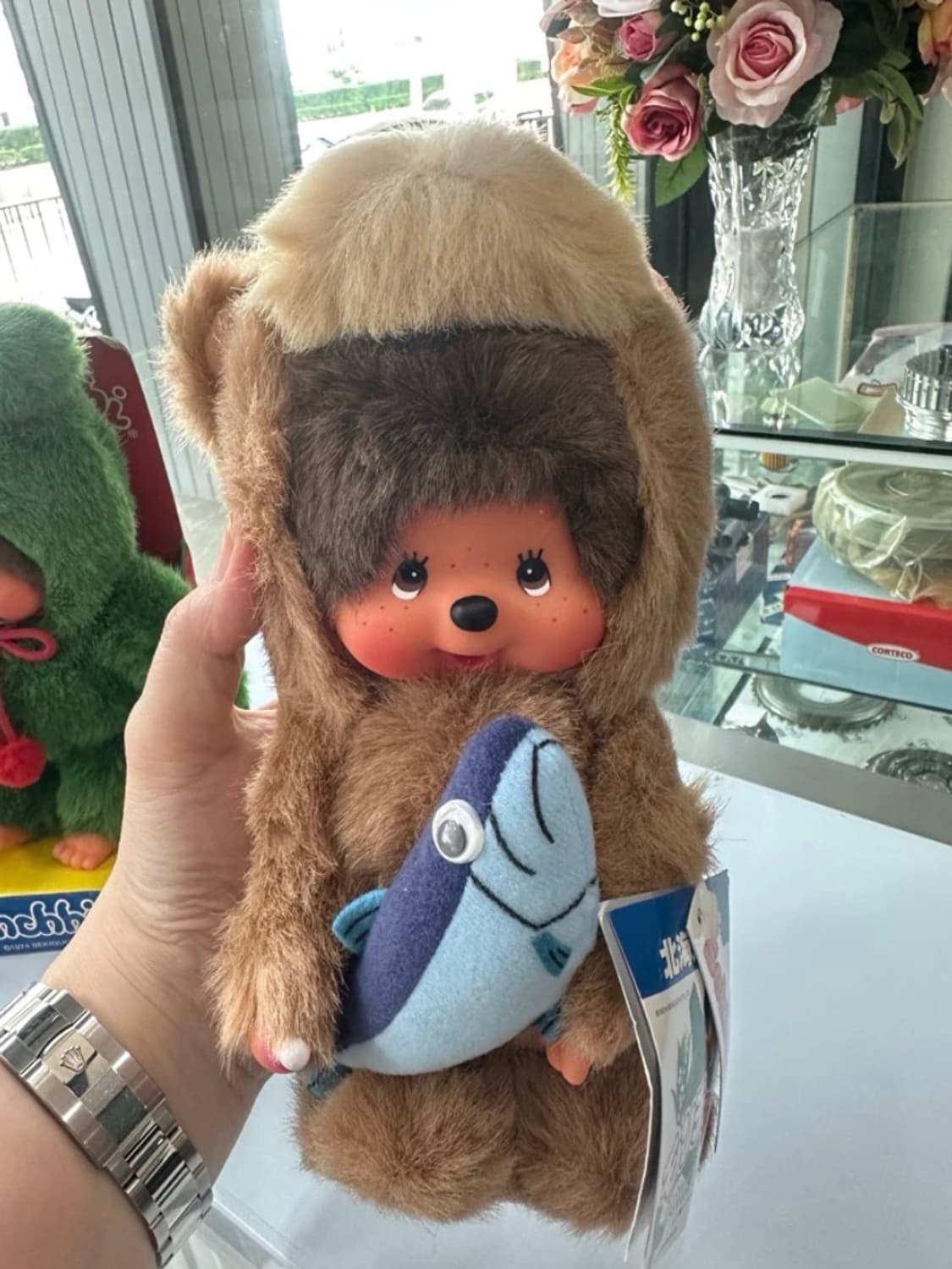 고전 몬치치 홋카이도 곰 물고기 스탠드 인형 상품이미지1