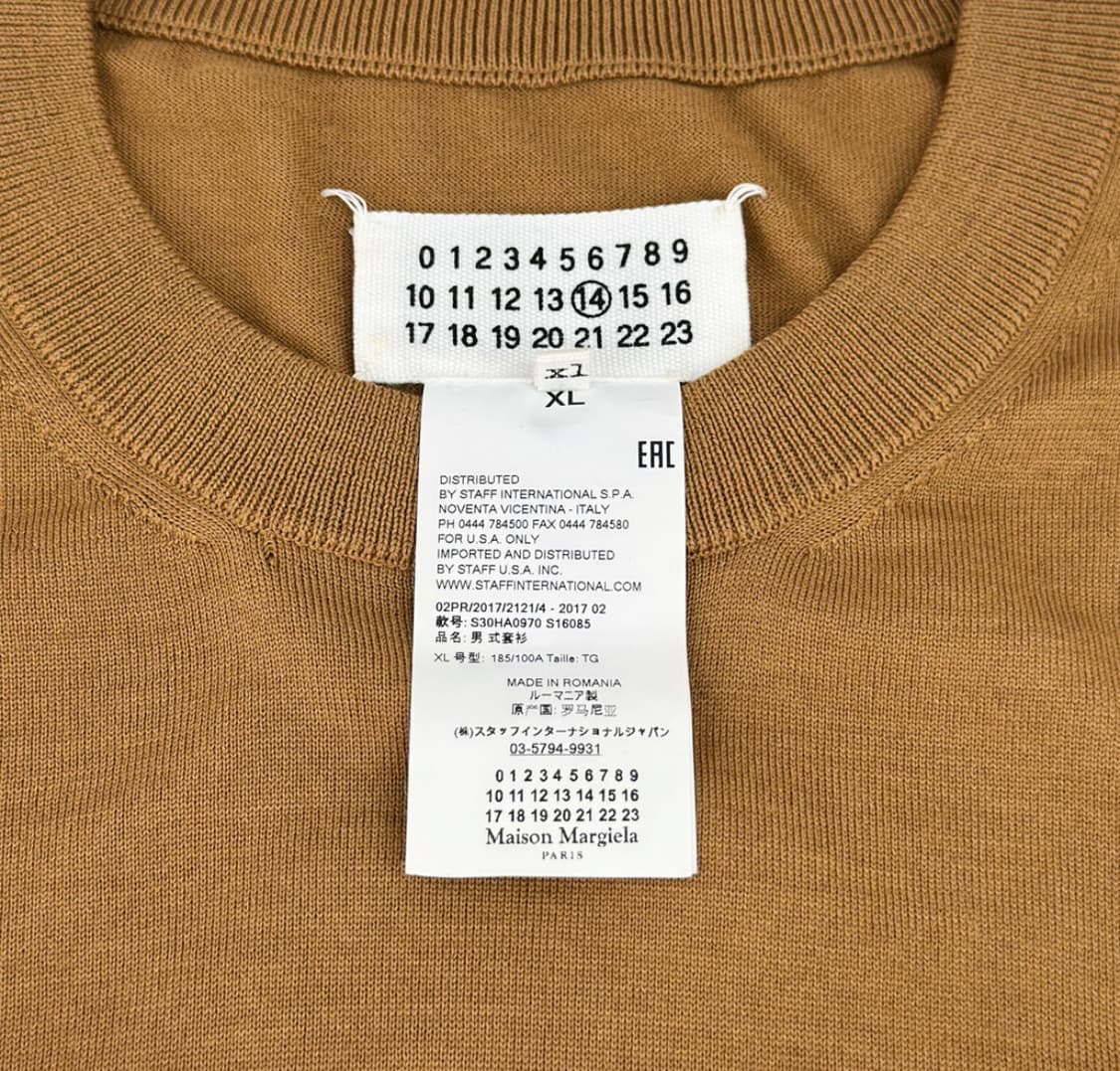 [XL] 메종 마르지엘라 남성 투톤 울 크루넥 스티치 니트 티셔츠 브라운 상품이미지8
