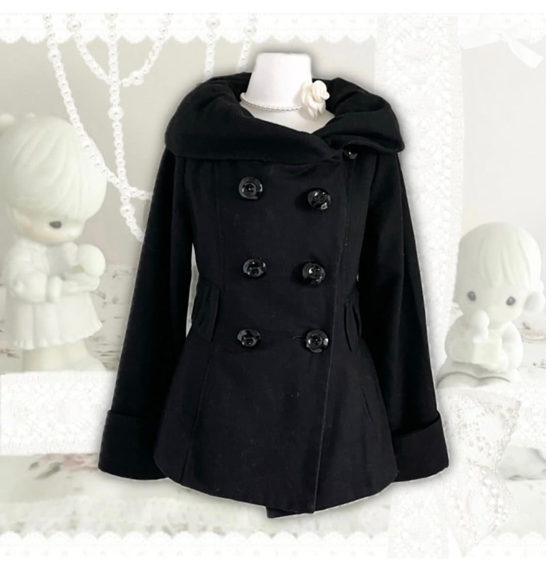 빈티지 블랙 숏 코트 더블버튼 자켓 슈가슈가룬 쇼콜라 상품이미지1