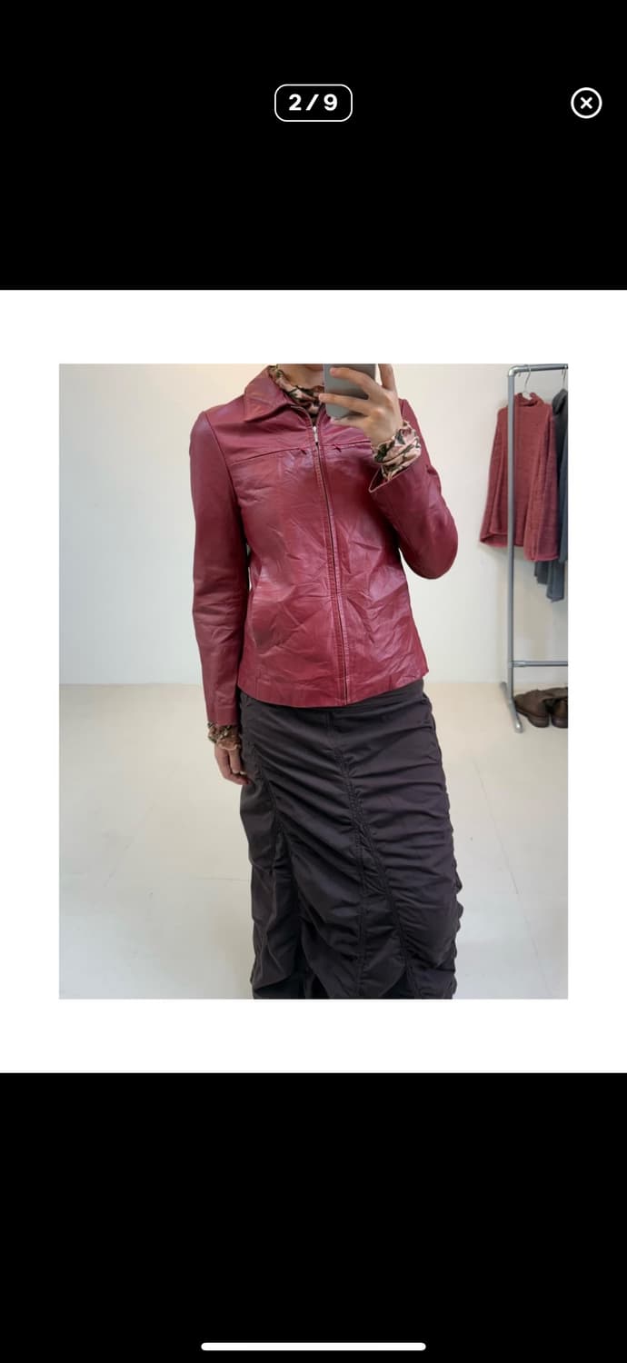 빈티지 레드 레더 자켓  상품이미지2