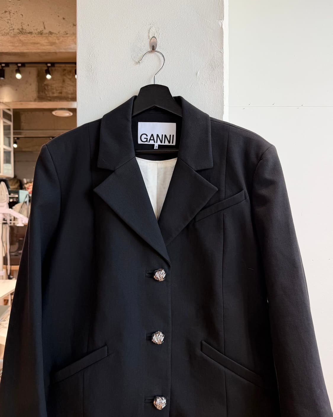 가니 블랙 코튼 수팅 오버사이즈 블레이저 자켓  상품이미지3