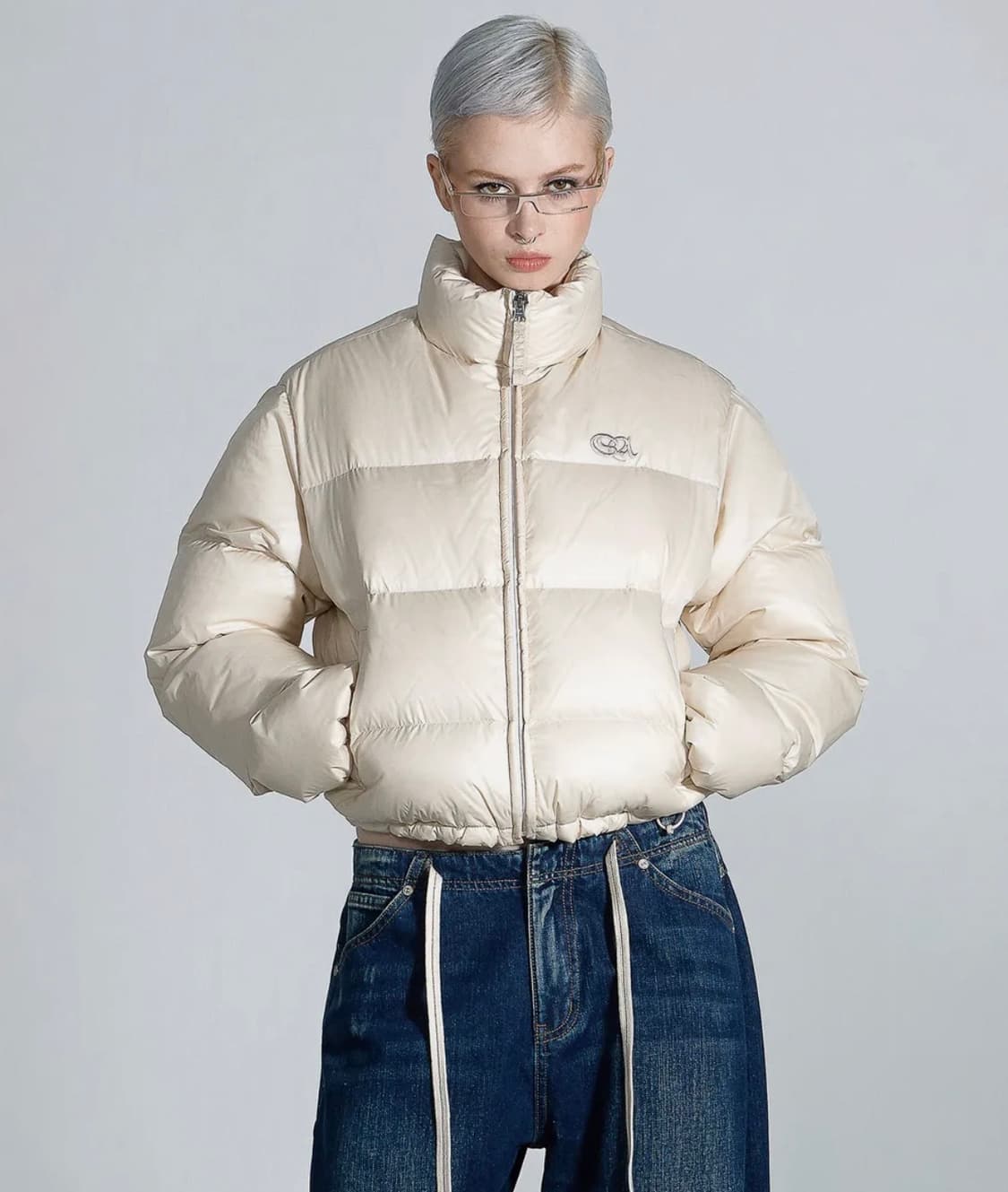 스컬프터 크롭 오리털 푸퍼다운패딩 XS 펄 아이보리 상품이미지2