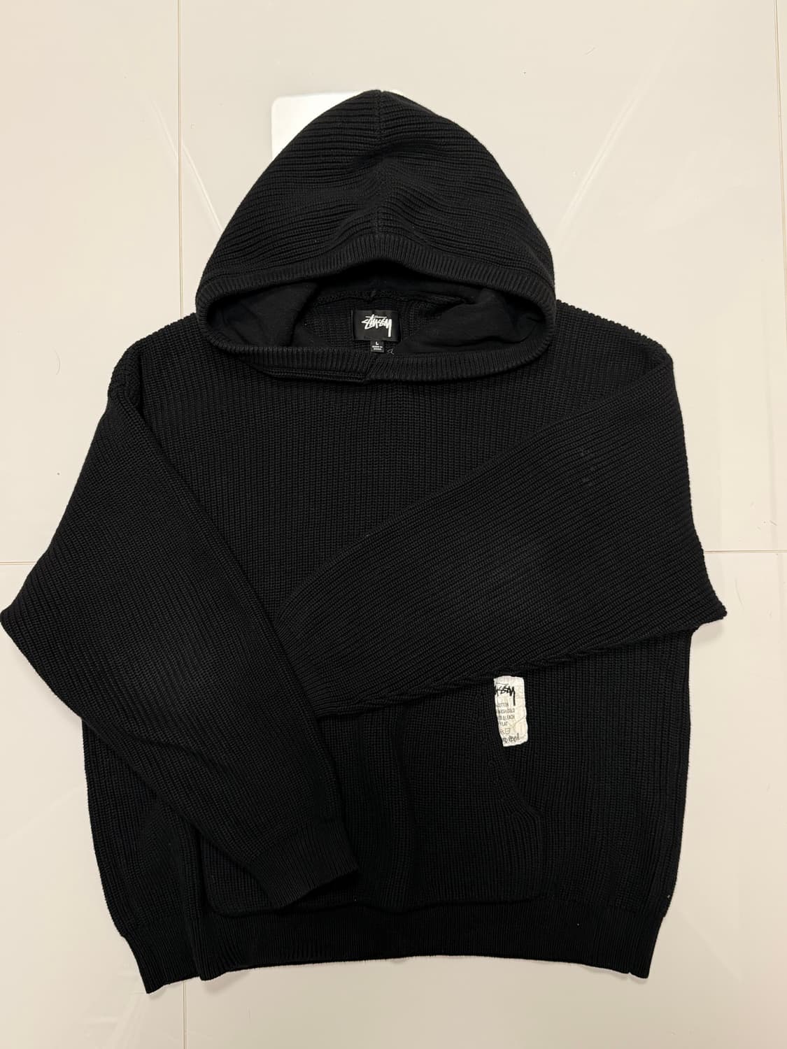 스투시 코튼 니트 후드 블랙 L 상품이미지3
