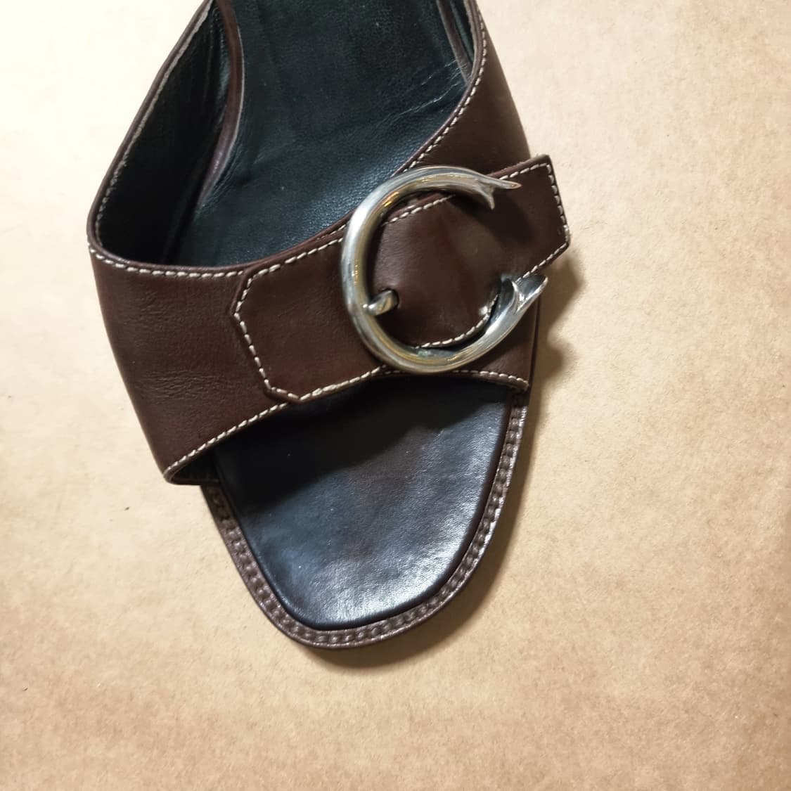 프라다 레더 뮬 샌들 오픈토힐 진브라운 구두 슈즈 (245mm) 상품이미지5