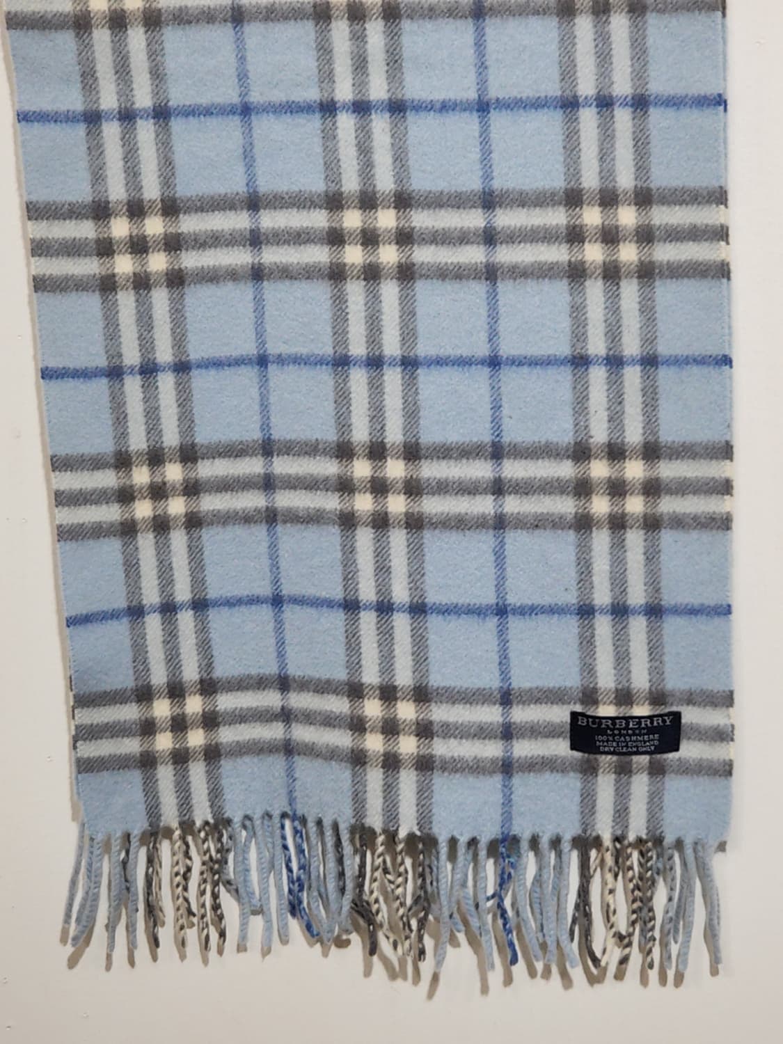 (정품) 버버리 캐시미어 머플러 하늘색 체크 목도리  상품이미지4
