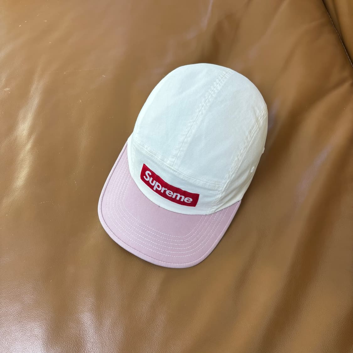슈프림 캠프캡 모자 박스로고 투톤 화이트 핑크 상품이미지5