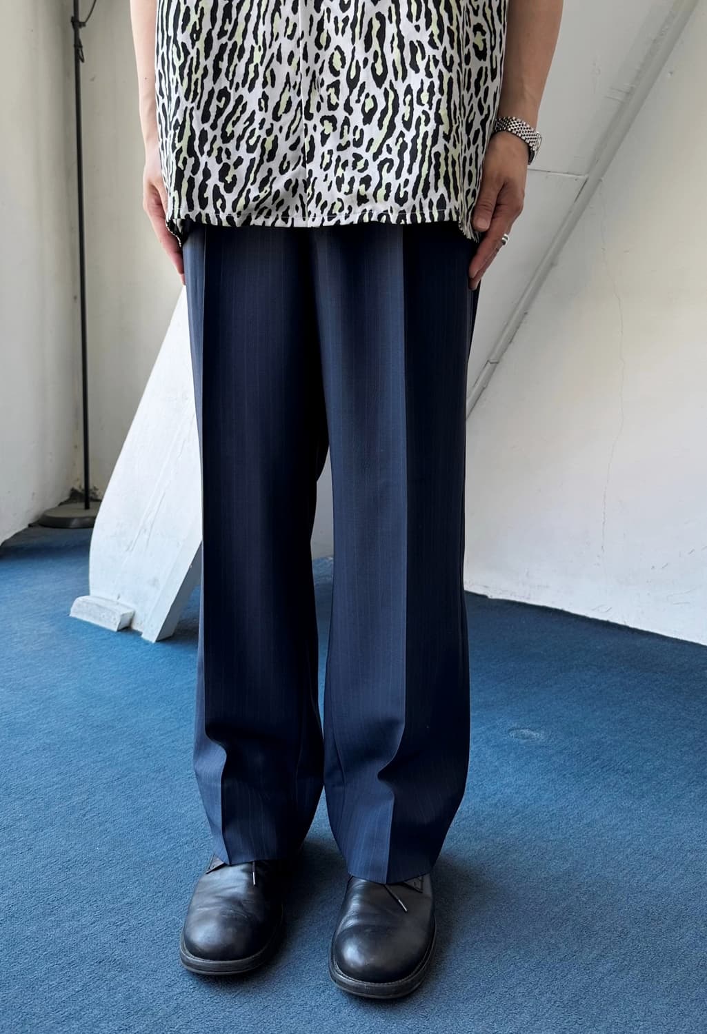 Design stripe 2 pleats wide trouser 상품이미지10