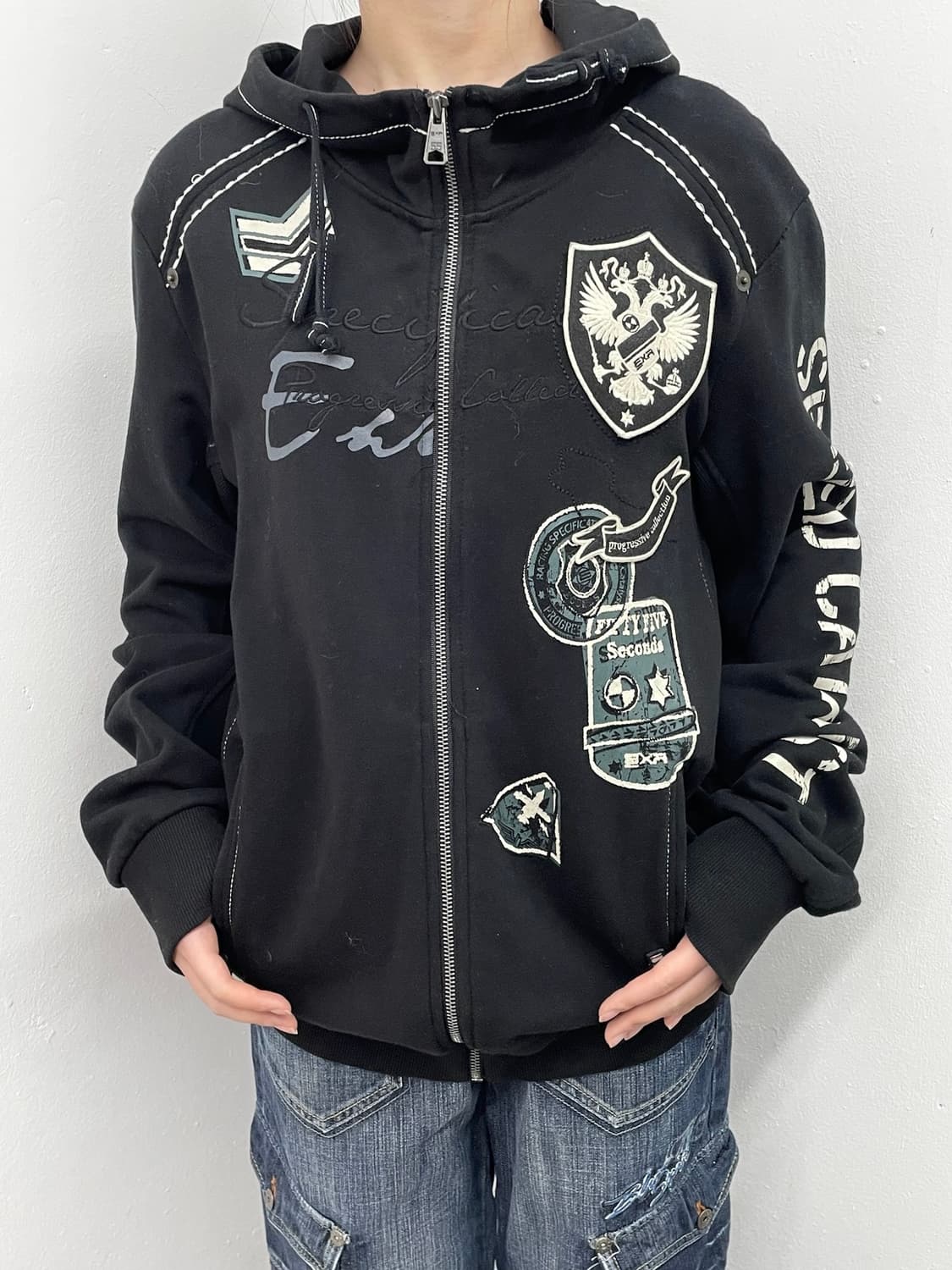 exr 패치 자수 스티치 후드집업 상품이미지1