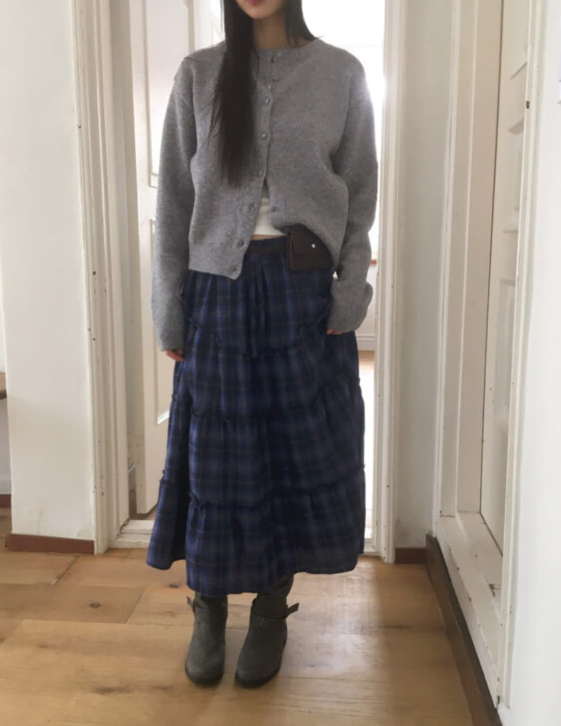 체크 플레어 캉캉 롱 스커트 상품이미지3