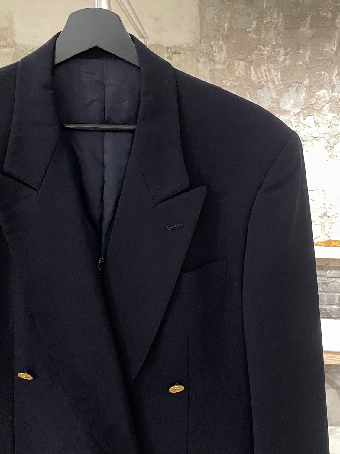 랑방 다크 네이비 체크 1B 금장 큐프라 블레이저 상품이미지3