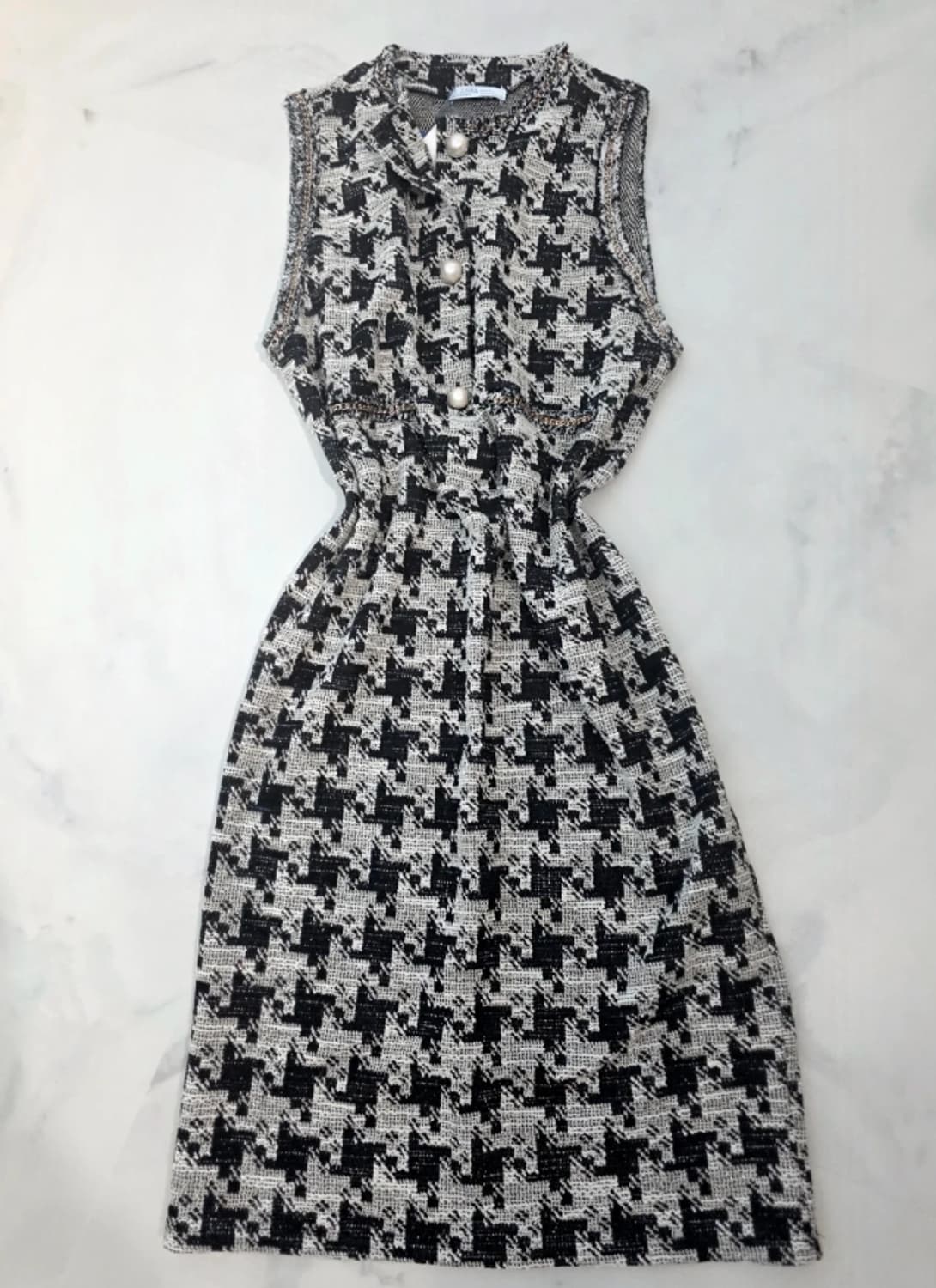 [새상품] ZARA 진주 버튼 하운드투스 체크 트위드 원피스 55 상품이미지8